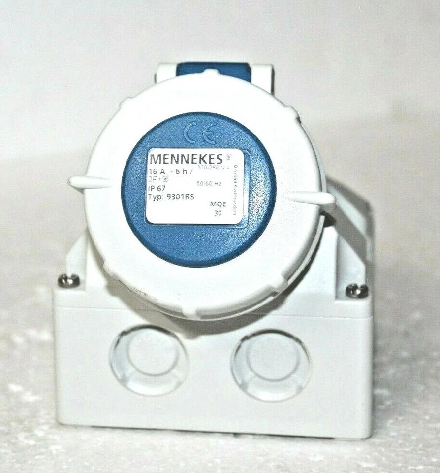Mennekes 9301RS IP67 Presa Di Corrente Industriale A Muro Blu 2P+ - Immagine 2 di 4