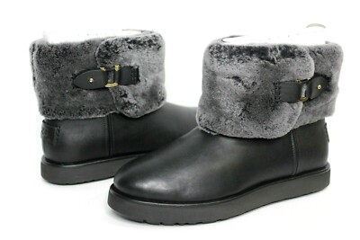 UGG CLASSIC BERGE MINI BLACK COLOR LEATHER SHEEPSKIN BOOTS WOMENS SIZE 8 US