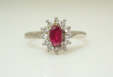 Vintage Ruby Halo Sterling Silver Band Ring 8.5