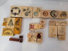 Rubber Stamp Lot of 30: Christmas, Cheer, Sun, Moon, Grape Wreath, Cats Etc