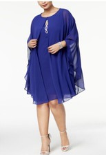 SLNY Women  s Formal Dress Plus Size 14W Blue Cape 2pc Shift Evening Gown NEW