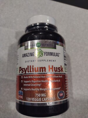 Amazing Formulas Psyllium Husk 750 mg 120 Veggie Capsules Supplement Exp 03/2026