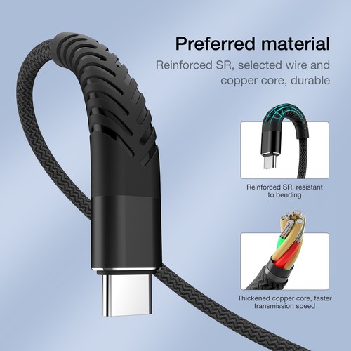 Câble USB C vers A tressé charge rapide cordon de chargement rapide pour Samsung LG V30 V50 - Photo 2 sur 20
