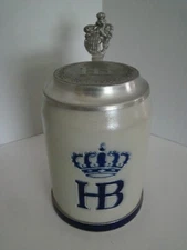 Hofbrau Salt Glazed Beer Stein With Pewter Lid Made In Germany