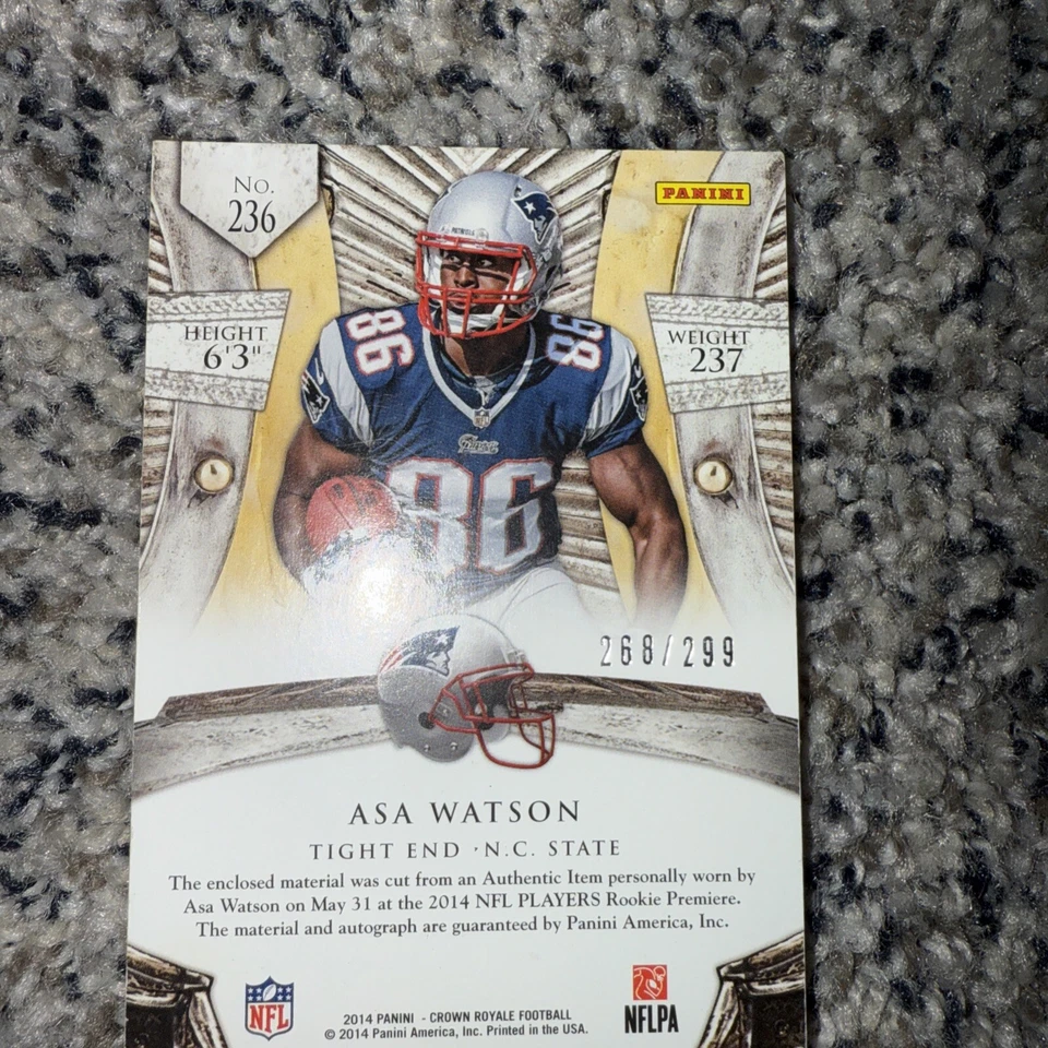 2014 Panini Crown Royale - Rookie Silhouettes RP#236 Asa Watson /5 (AU, MEM, RC) - Image 2 of 2