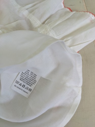 Janie and Jack Girls White Cotton Smock Top size 5 Orange Contrasting Stitching - Picture 6 of 6
