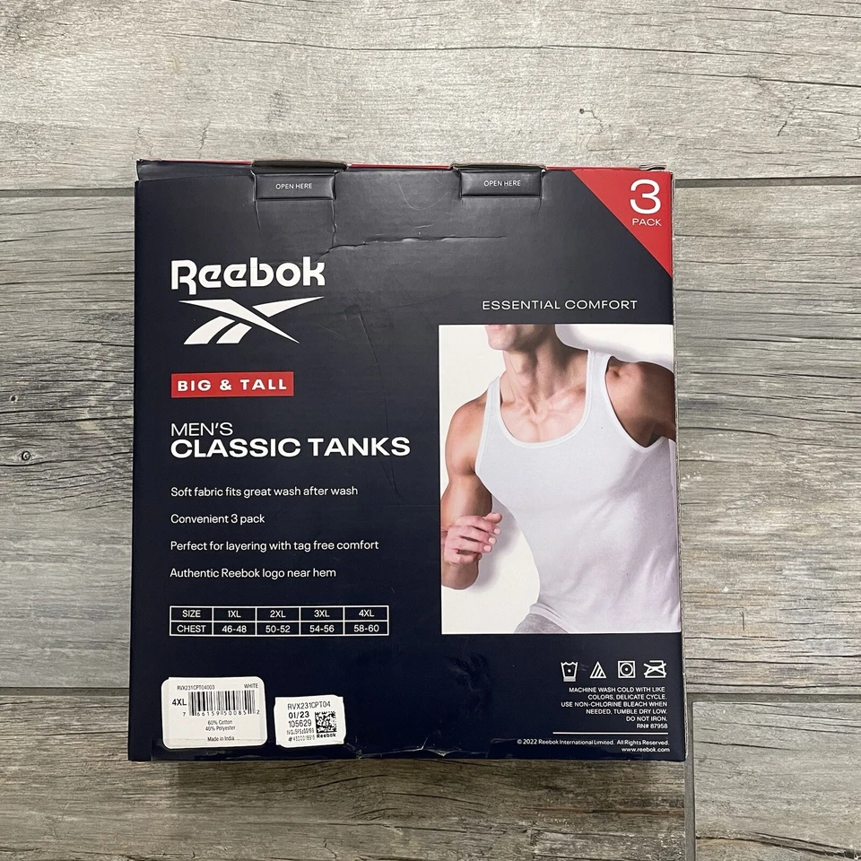 Paquete de 3 camisetas sin mangas Reebok para hombre talla 3XL blancas grandes y altas clásicas Foto 4 de 4