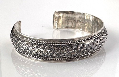 FAS Sterling Silver Woven Basket Weave Cuff Bracelet;X334 - Picture 5 of 6