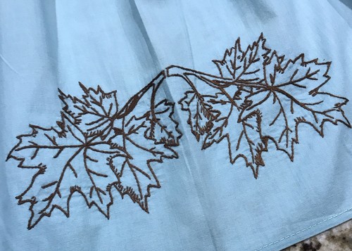 Vintage Embroidered Half Apron Cotton, Aqua - Picture 2 of 6