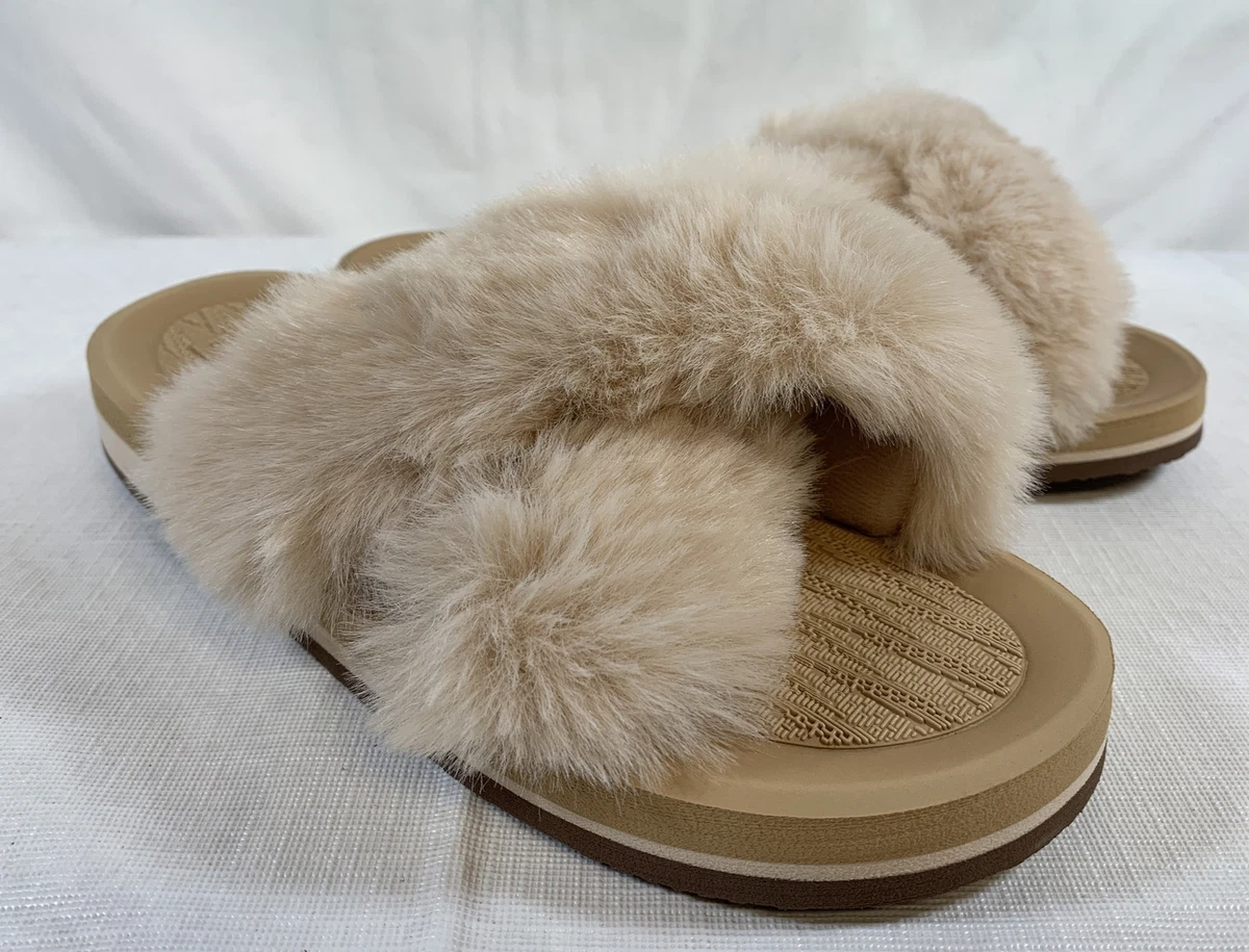 Womens Fluffy Fur Slippers Fuzzy Cross Band Soft Yoga Foam