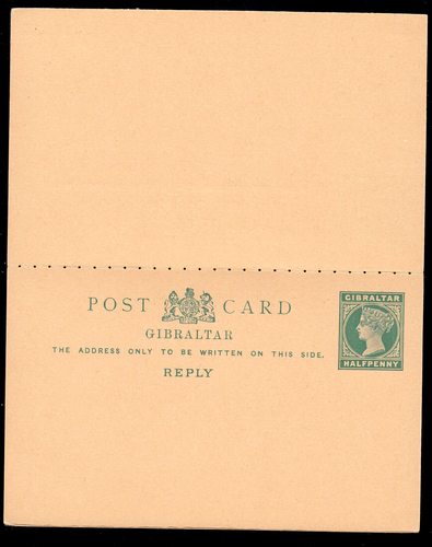 Gibraltar P 24, ½ P. Viktoria Ganzsachen-Antwortkarte ungebraucht - Picture 2 of 2