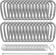 30 Pack 2 Inch Carabiner Clips D-Shape Spring Snap Keychain Hooks with Keyring