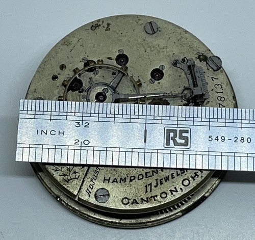 HAMPDEN POCKET WATCH MOVEMENT CANTON OHIO 17 Jewels 18s 1897 Does Not Run - Picture 11 of 17