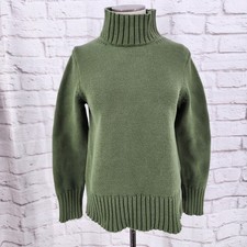 Vintage J Crew Knit Sweater Green Fisherman Turtleneck Grunge Cotton Mori Small