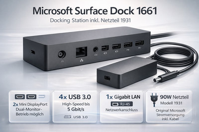   Microsoft Surface Dock 1661 | 4x USB | LAN | Dockingstation + Netzteil 1931  