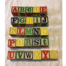 Wooden Alphabet Blocks Set with Uppercase, Lowercase Letters and Pictures