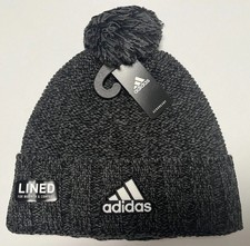 ADIDAS Knit STRETCH Recon 3 POM BEANIE Hat One Size BLACK Lined HAT 29 NEW NWT