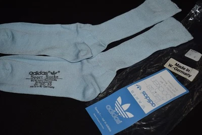 Chaussettes Adidas Socks Sox peluche sport vintage West Germany bleu clair 30-33 neuves - Photo 1/4