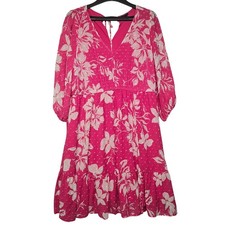 Torrid Dress Size 1 Pink Floral Puff Sleeve V-Neck Mini Challis Plus Size 1X