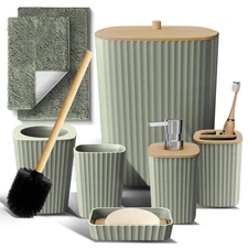 Bathroom Set - Sage Green Bathroom Accessories Set, 6PC Bathroom Accessory Se...