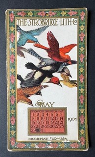 1904 Strobridge Litho Victorian Calendar Trade Card May Birds Extra Card