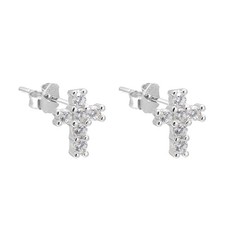 925 Sterling Silver Cubic Zirconia Tiny Cross Studs Earrings for Women, White...