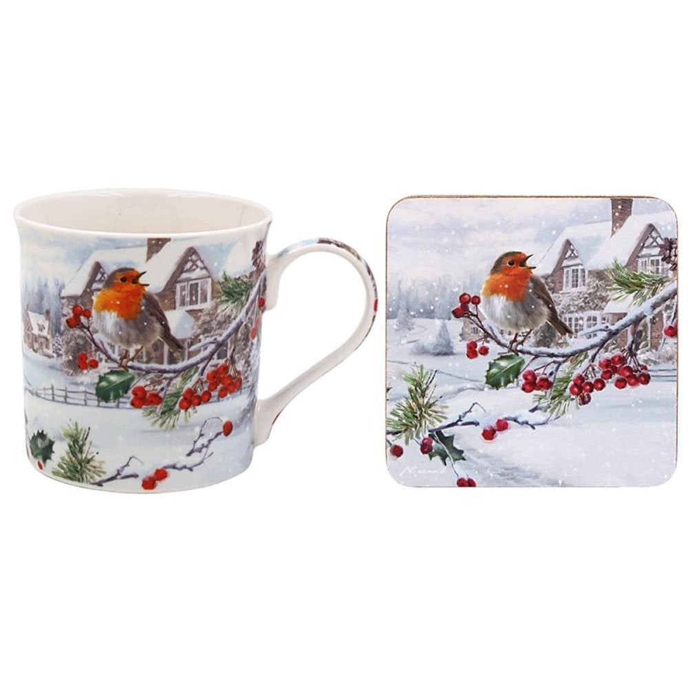 Lesser & Pavey Christmas Robins Mug & Coaster Set LP54253