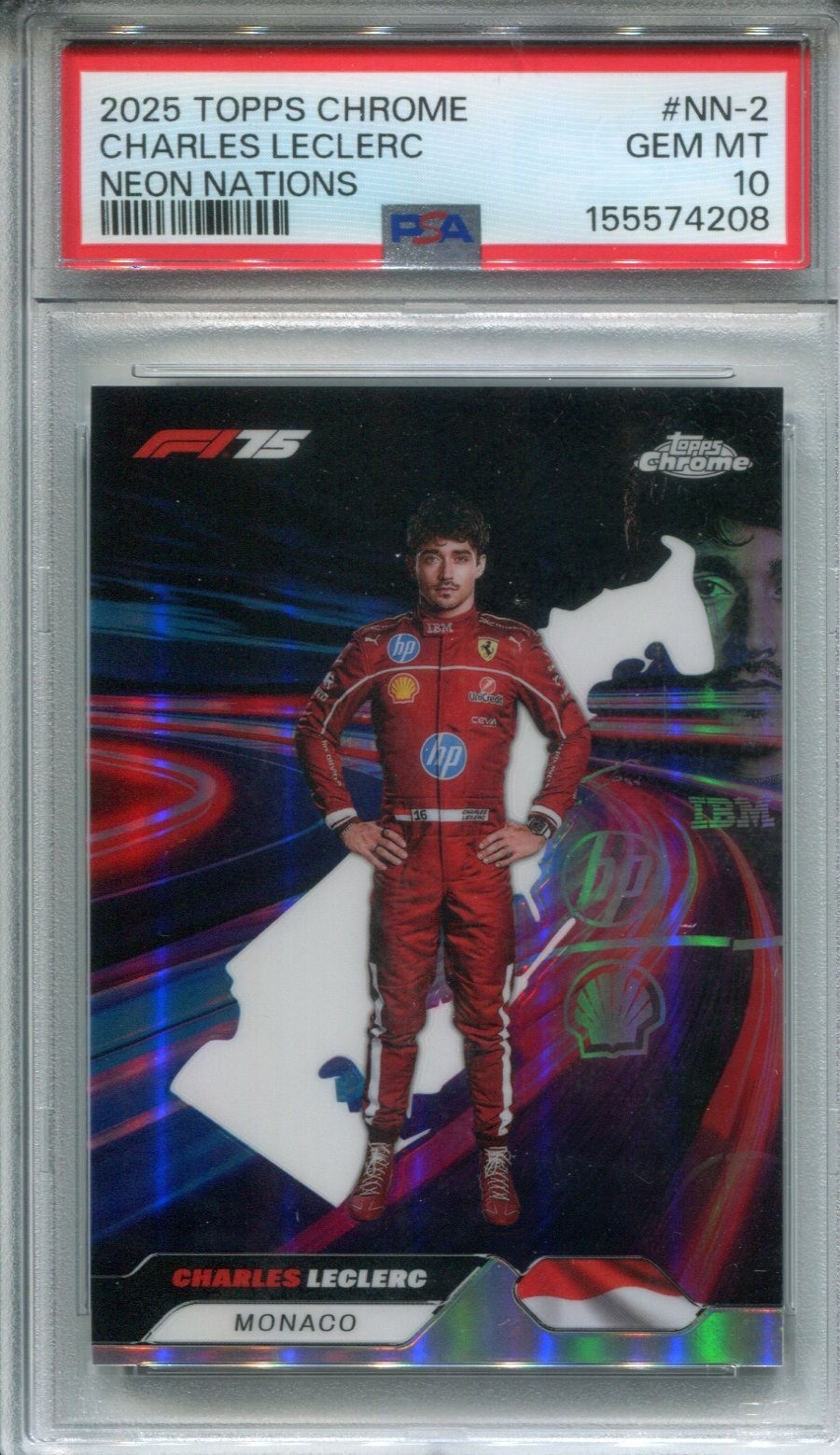 2025 Topps Chrome F1 #NN-2 Charles Leclerc Neon Nations PSA 10 Gem Mint