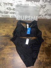 NWT Cupshe Black V-Neck Bikini Top  Standard Coverage Bottoms Set M