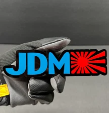 (2PC) "JDM" Emblems L.BLUE TEXT "JDM" RED SUN 3D Acrylic Fender/Grill/Tailgate