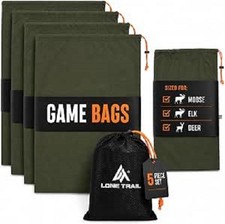 Hunting Game Bags 5-Pack - Breathable 40D Ripstop Nylon Reusable Meat Bags