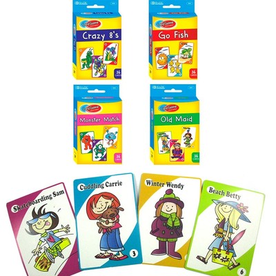 Classic Childrens 4 Pc Card Games Crazy Go Fish Monster Match Old Maid Kids Gift