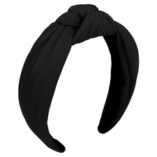 CURASA Headbands for Women Girls Non Slip Knotted Headband Wide Preppy Black