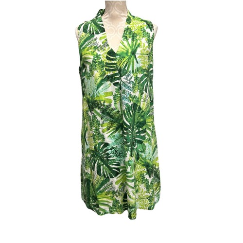 Tommy Bahama Women’s Sz Medium V-neck Sleeveless Green Foliage Lined Shift Dress - Picture 1 of 14