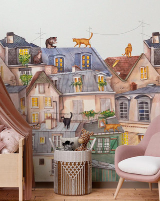 Whimsical Cats Rooftop Mural