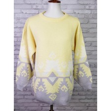 Justin Allen 1980s vintage acrylic sweater sz M yellow gray Southwest geometric
