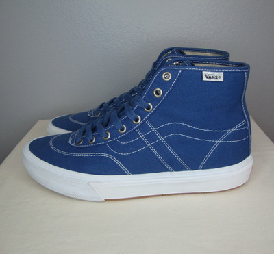 Vans Crockett High Decon Skate Shoes Men's 9 Blue Canvas White Women's 10.5