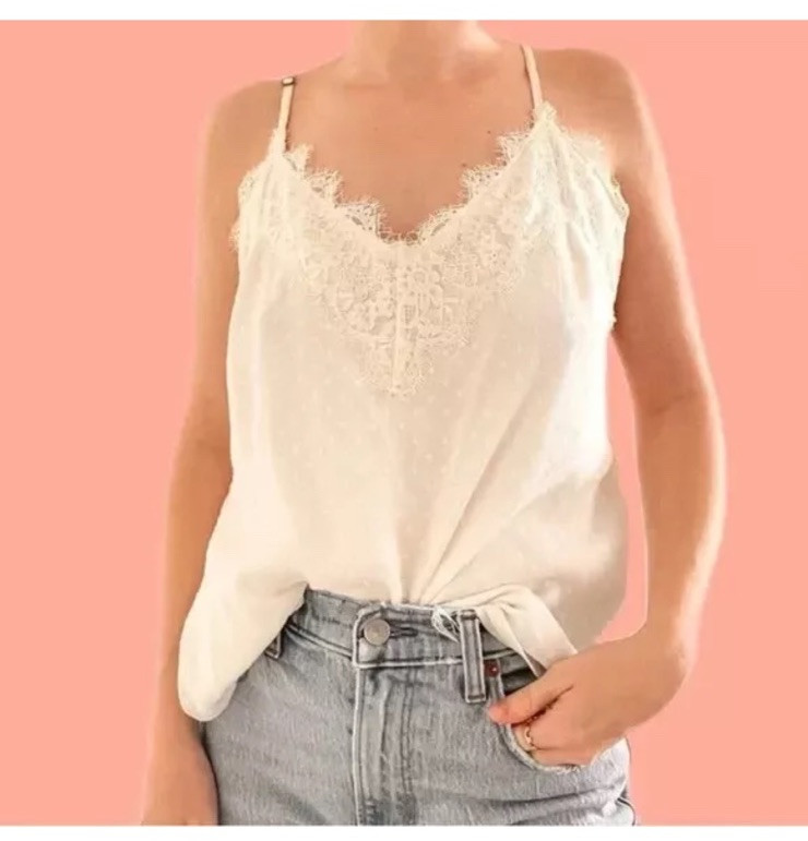 Abercrombie & Fitch Womens Swiss Dot Lace Babydoll Camisole Coquette Fairy Sz L