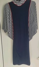 Vintage Toni Todd Dress Womens M/L Navy Red White USA 70s/80s Cotton Knit Zipper