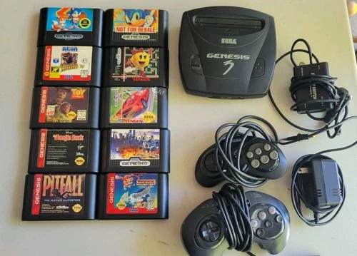 SEGA Genesis Model 3 MK-1461 Video Game Console Bundle W/ 12 GAMES & 2 Controls