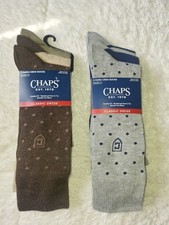 6 Pairs Chaps Men's Classic Dress Crew Socks New Brown/Blue (Eb30)