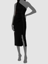 Lauren Ralph Lauren Women's Black Metallic Pleated One-Shoulder Dress Size 14