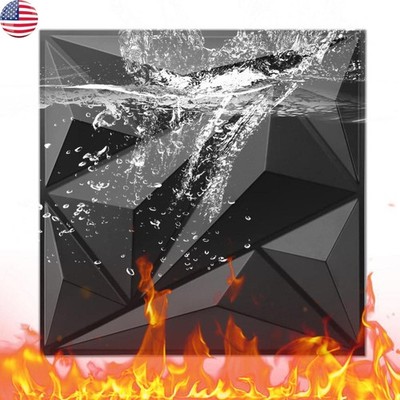100Pcs 3D Wall Panel Diamond 30x30cm 3D Wall Paper (Black)