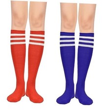 2-Pack Long Knee High Socks for Women One Size 2 Pack Blue White red White