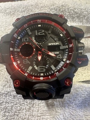 SAMOA RED/BLACK  DUAL TIME SPORTS WATCH NEVER USED NDS BATT STORED