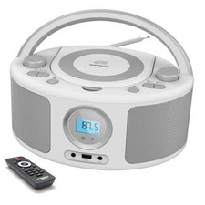Portable CD Player Boombox with Bluetooth, FM Radio, Remote Control, USB White