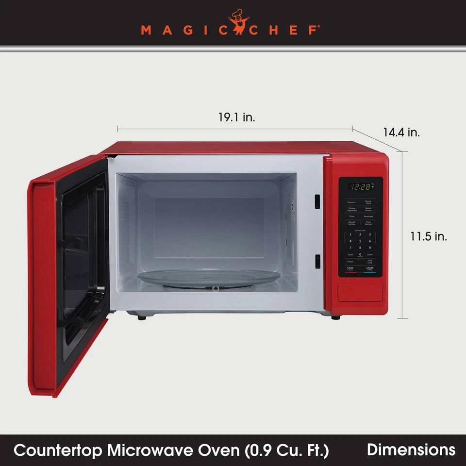Magic Chef 0.9 Cubic Feet 900W Small Stainless Countertop Microwave Oven, Red - Image 2 of 4