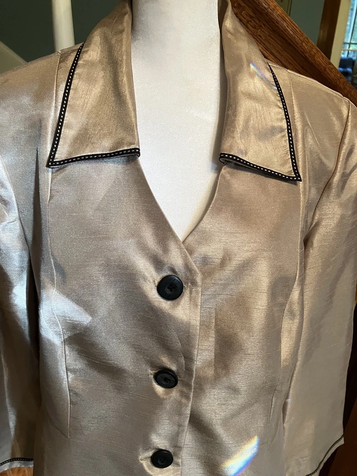 DANA KAY Talla 14 Champagne Dorado y Negro Lunares 2 Piezas Falda Traje Chaqueta Conjunto Foto 4 de 4