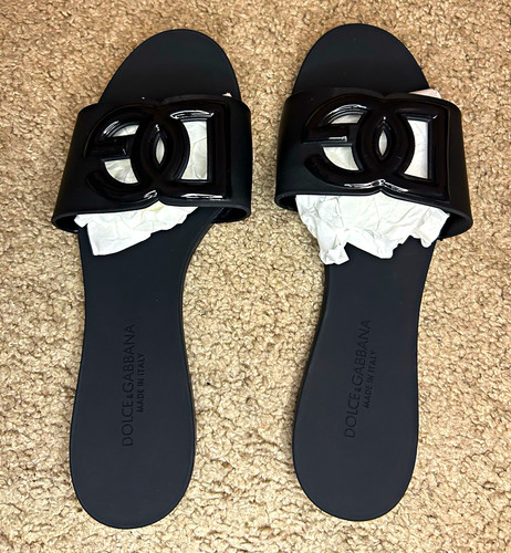Dolce & Gabbana Women's Black Logo Slide Sandals Slip-On Straps