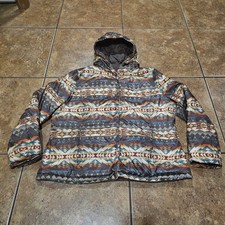 Pendleton Reversible Puffer Coat Aztec Hood Womens XL Goose Down Multicolor